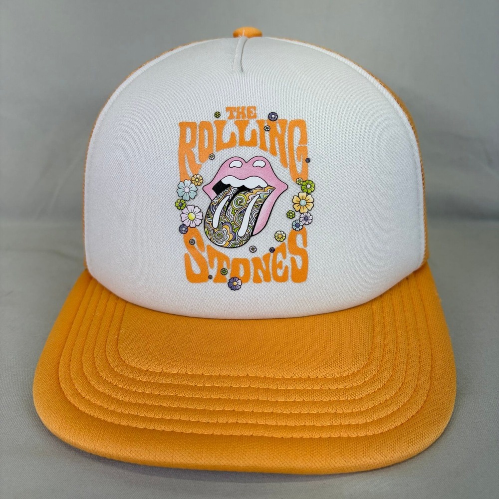 American Eagle Rolling Stones Trucker Hat Unisex OS Orange Graphic Mesh Cap